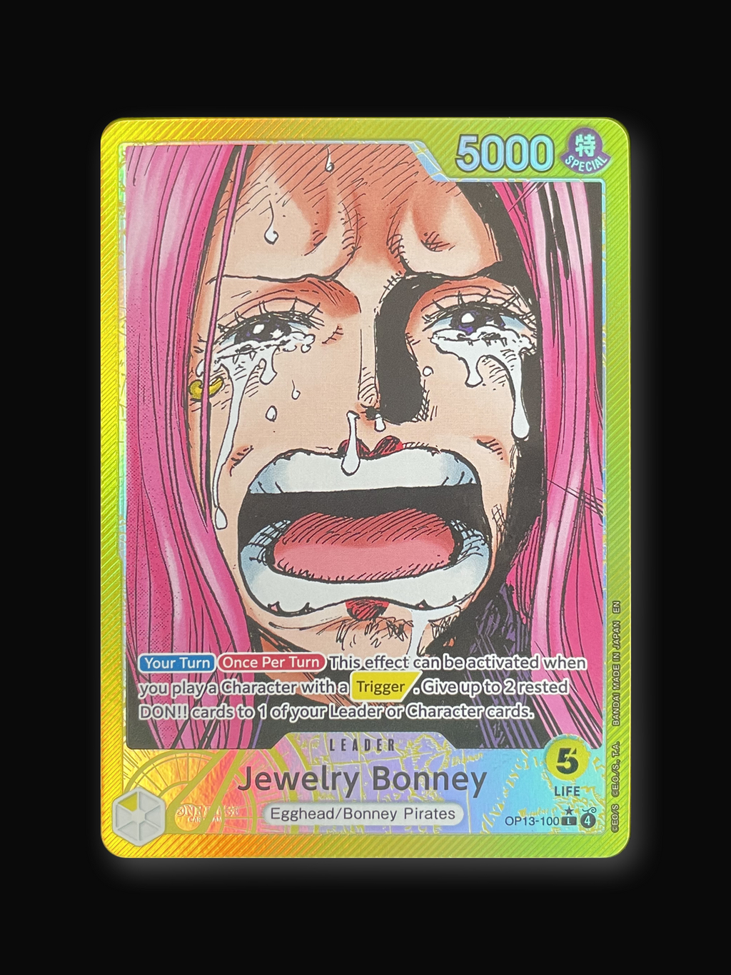 Jewelry Bonney OP13-100 One Piece Card Game Leader Carrying On His Will (Alternate Art)-front